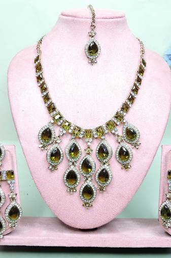 Green designer premium festive wear necklace set