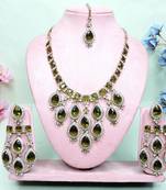 Green designer premium festive wear necklace set