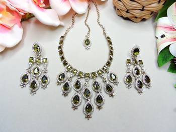 Green designer premium festive wear necklace set 2