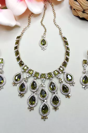 Green designer premium festive wear necklace set