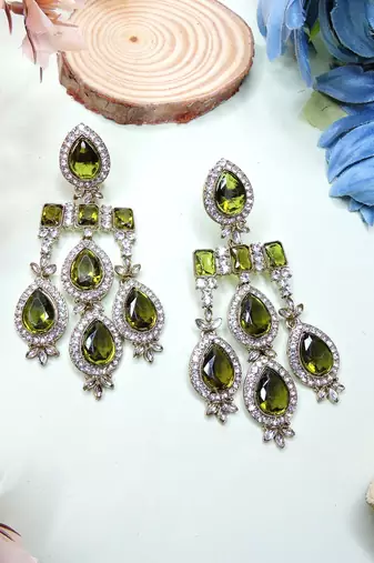 Green designer premium festive wear earrings