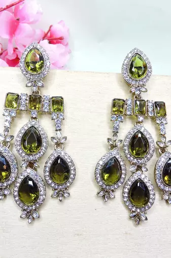 Green designer premium festive wear earrings