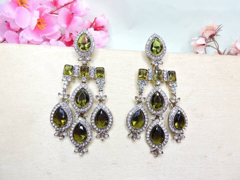 Green designer premium festive wear earrings