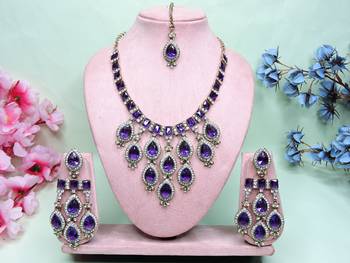 Blue designer premium festive wear necklace set 1