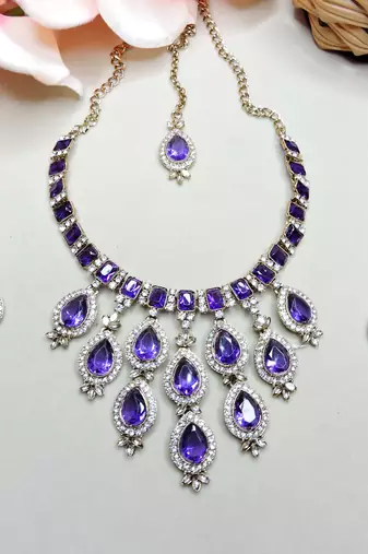 Blue designer premium festive wear necklace set