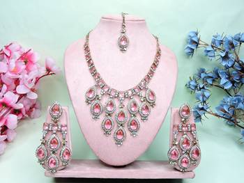 Pink designer premium festive wear necklace set 1