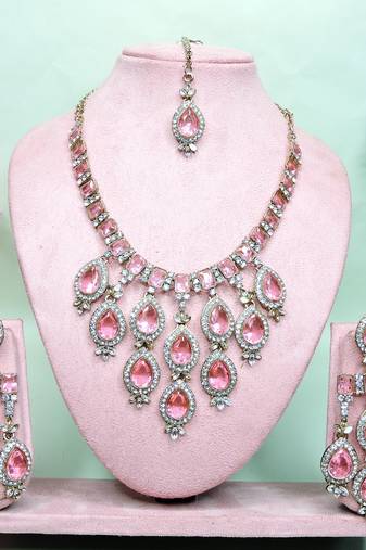 Pink designer premium festive wear necklace set