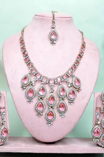 Pink designer premium festive wear necklace set