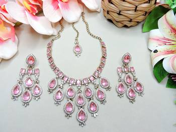 Pink designer premium festive wear necklace set 2