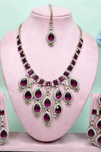 Purple designer premium festive wear necklace set