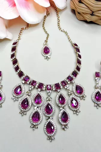 Purple designer premium festive wear necklace set