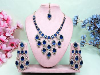 Turquoise designer premium festive wear necklace set 1