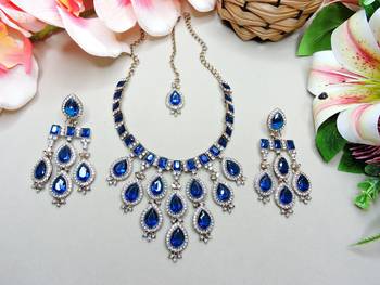 Turquoise designer premium festive wear necklace set 2