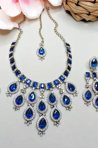 Turquoise designer premium festive wear necklace set