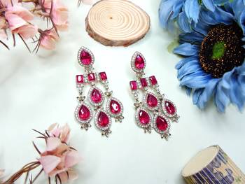Pink designer premium festive wear necklace set 3