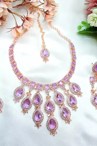 Purple designer premium festive wear necklace set