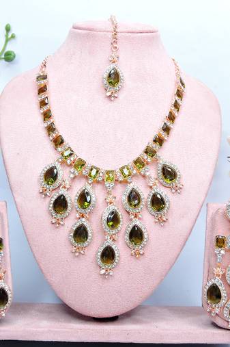Green designer premium festive wear necklace set