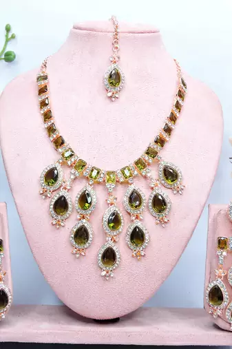 Green designer premium festive wear necklace set