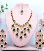 Green designer premium festive wear necklace set