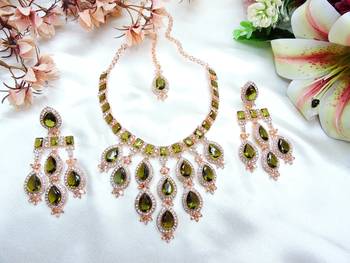 Green designer premium festive wear necklace set 2