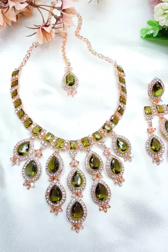 Green designer premium festive wear necklace set