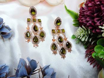 Green designer premium festive wear earrings 1