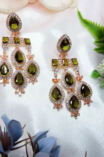 Green designer premium festive wear earrings