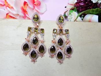 Green designer premium festive wear earrings 2