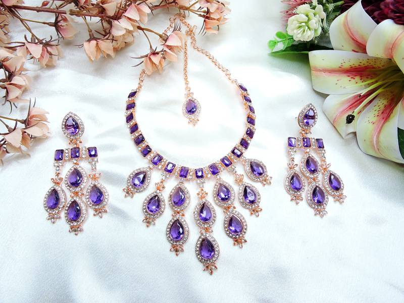 Blue designer premium festive wear necklace set
