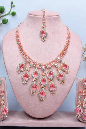 Pink designer premium festive wear necklace set