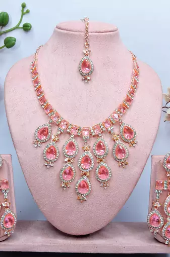 Pink designer premium festive wear necklace set