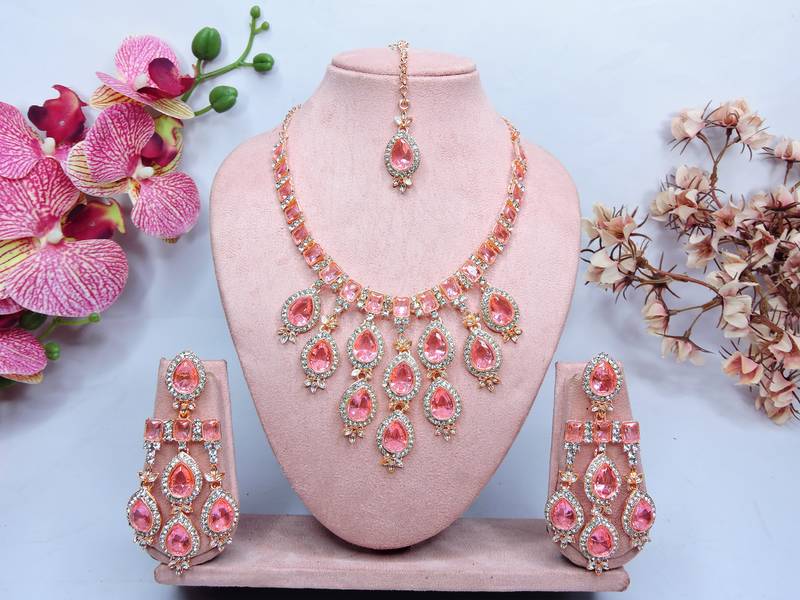 Pink designer premium festive wear necklace set
