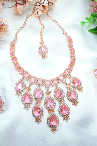 Pink designer premium festive wear necklace set