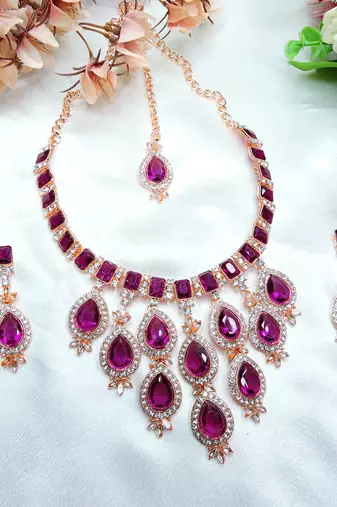 Purple designer premium festive wear necklace set