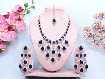 Turquoise designer premium festive wear necklace set 1