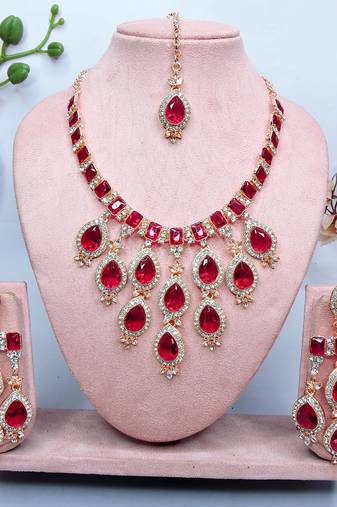 Pink designer premium festive wear necklace set