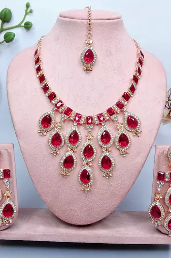 Pink designer premium festive wear necklace set