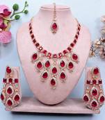 Pink designer premium festive wear necklace set