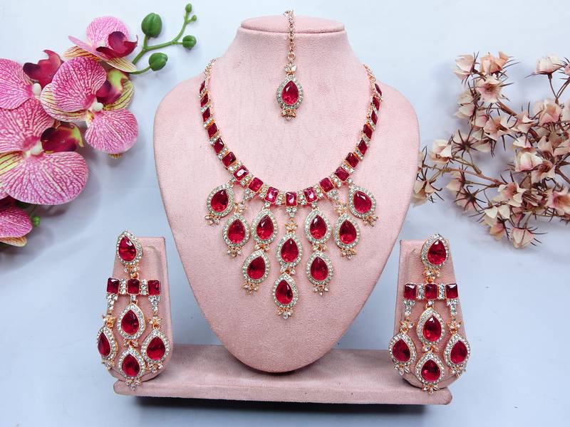 Pink designer premium festive wear necklace set