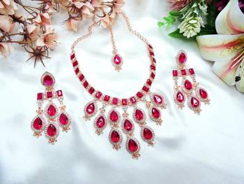 Pink designer premium festive wear necklace set 2