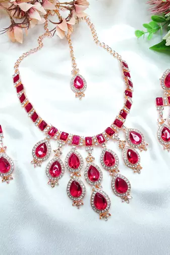 Pink designer premium festive wear necklace set