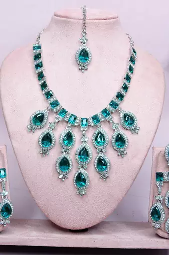 Turquoise designer premium festive wear necklace set