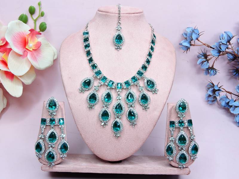 Turquoise designer premium festive wear necklace set