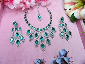 Turquoise designer premium festive wear necklace set 2