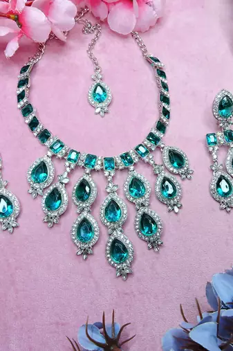 Turquoise designer premium festive wear necklace set