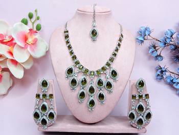 Green designer premium festive wear necklace set 1