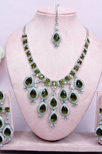 Green designer premium festive wear necklace set