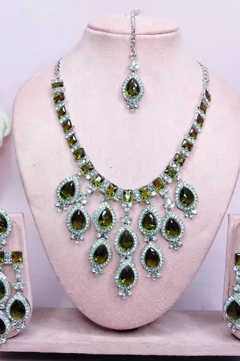 Green designer premium festive wear necklace set