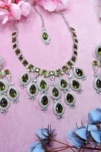 Green designer premium festive wear necklace set