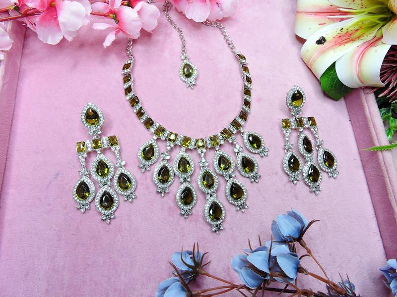 Green designer premium festive wear necklace set